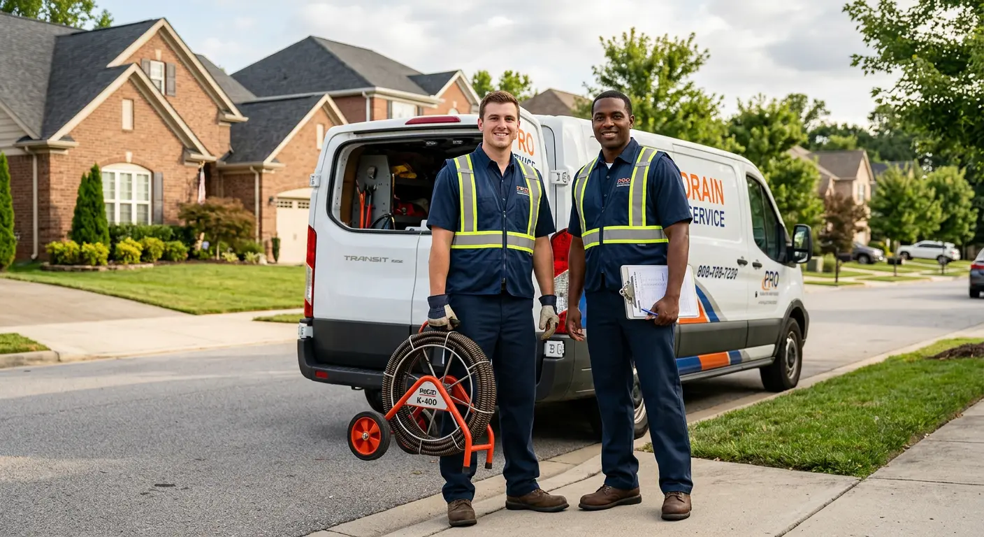 Sewer and drain service team with equipment ready for work in Shady Hills
